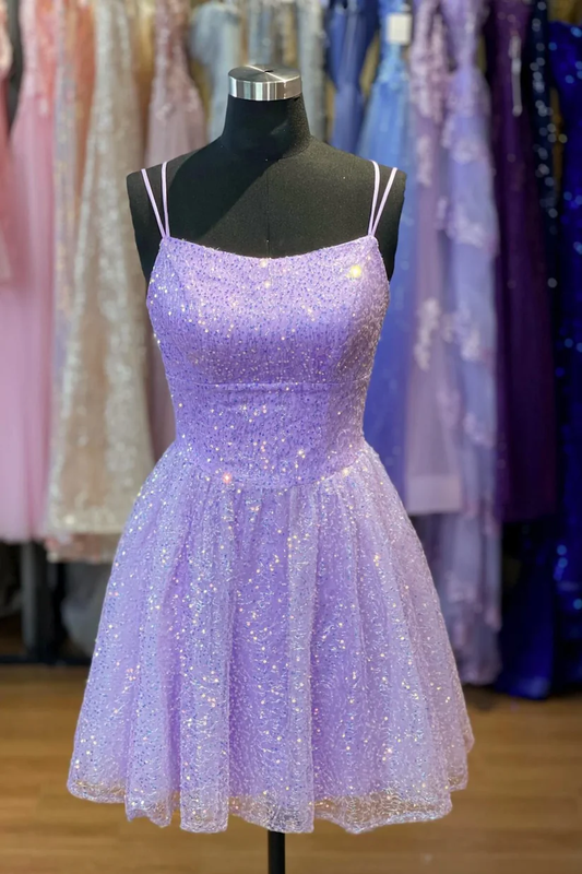 Glitter Sequins Tulle A-Line Homecoming Dress Short Party Dress SH1471