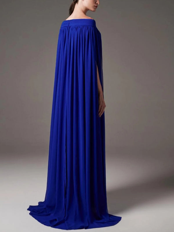 Off-the-shoulder Solid Color Maxi Dress