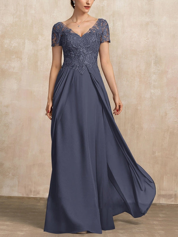 V-Neck Floor-Length Chiffon Lace Maxi Dress