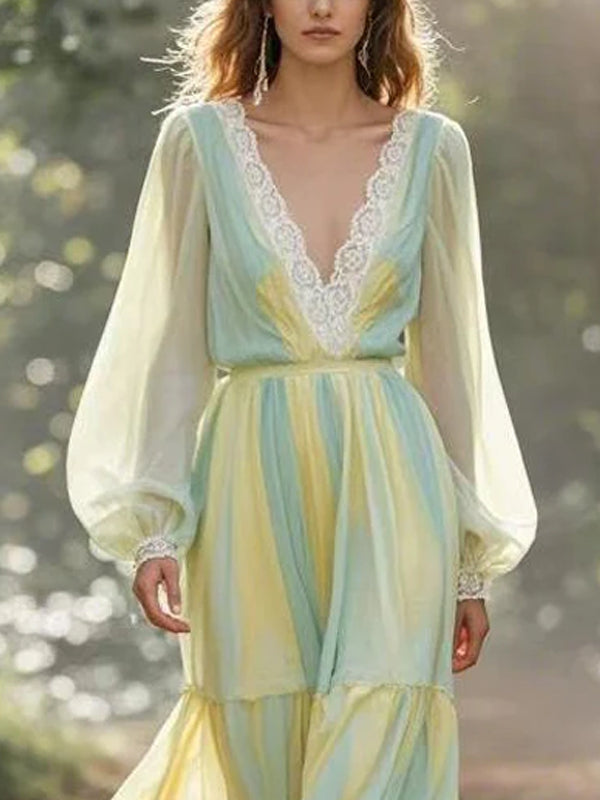 Mesh Temperament Color Matching Women's Dress