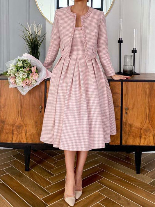 Casual Vintage Temperament Plaid Women's Dress Sets