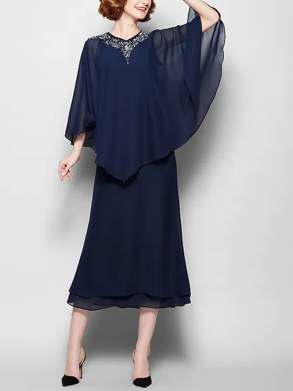 Solid Color Chiffon Midi Dress