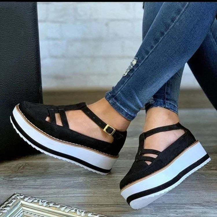 Waterproof trolley stitch round toe wedge sandals