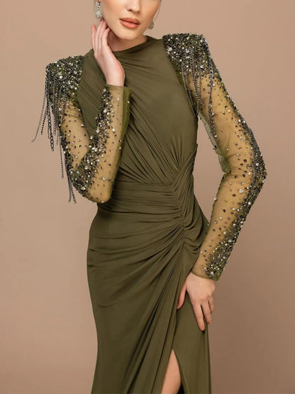 Round Neck Solid Color Sequins Maxi Dress
