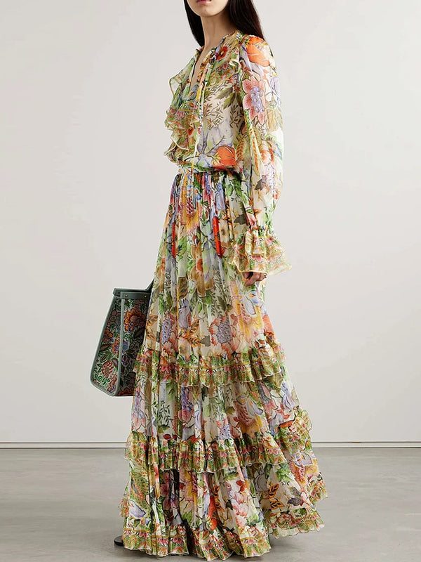 Tiered Silk-crepon Maxi Dress