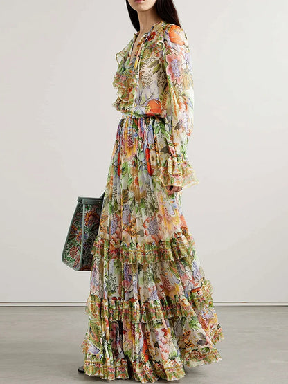 Tiered Silk-crepon Maxi Dress