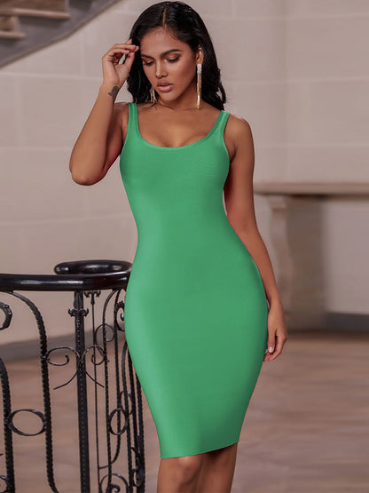 loveedsTM - Elegant Sleeveless Bodycon Bandage Dress for Women 2024 Summer Basic Green Sexy Dresses Roung Neck Evening Club Party Dress Midi