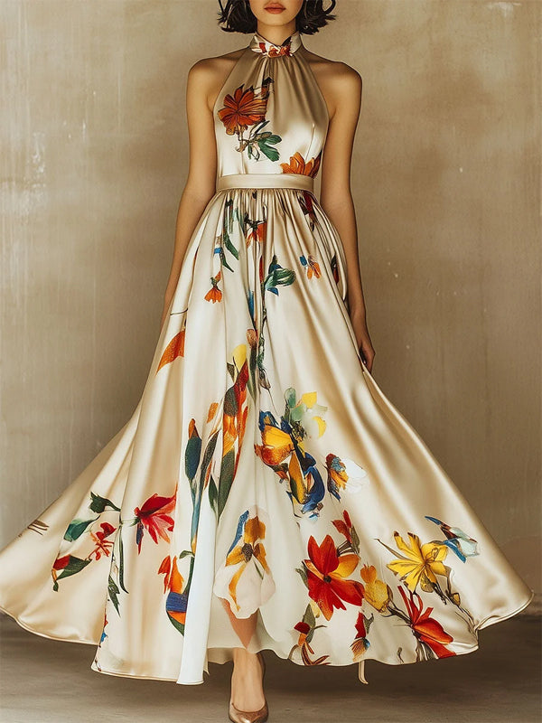 Halter Neck Printed Sleeveless Maxi Dress