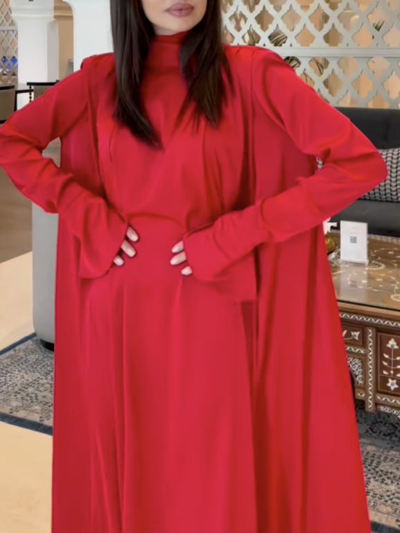 loveedsTM- Flared Sleeves Long Sleeves Solid Color High-Neck Maxi Dresses