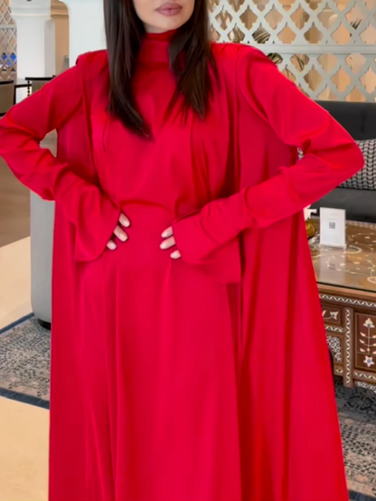 loveedsTM- Flared Sleeves Long Sleeves Solid Color High-Neck Maxi Dresses