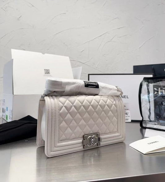 Chanel Boy White Caviar GHW