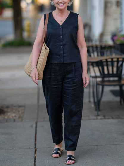 Elastic Waist Cotton and Linen Women's Pants