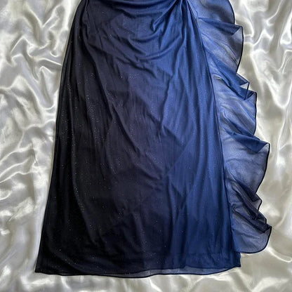 Dark blue/Purple shiny elegant exquisite beaded strap long chiffon prom, evening dress, party dress, graduation dress gh3507