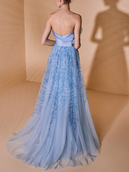 Solid Color Tube Top Mesh Maxi Dress