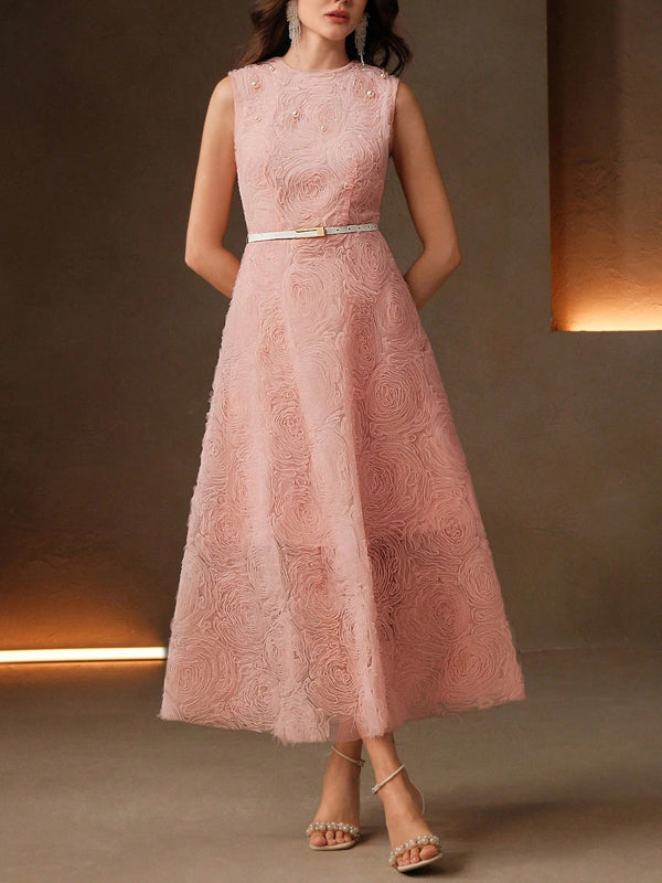 Women's 3D Flower Pearl Embellished Waist Dress