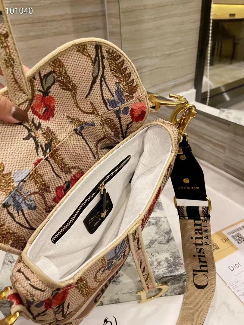 CHRISTIAN DIOR SADDLE BAG EMBROIDERED CANVAS HANDBAG IVORY