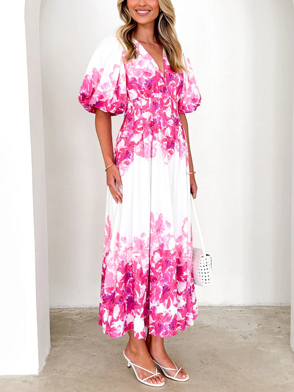 Puff Sleeve Chiffon Women's Dress