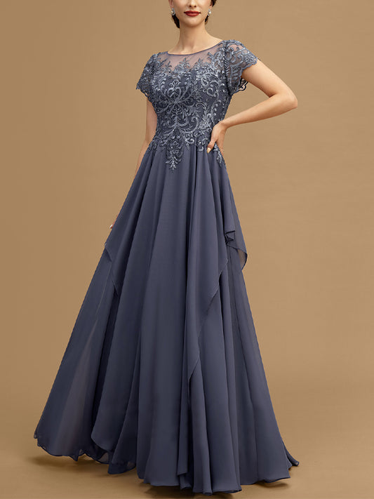 Lace Mesh Short Sleeve Maxi Dress