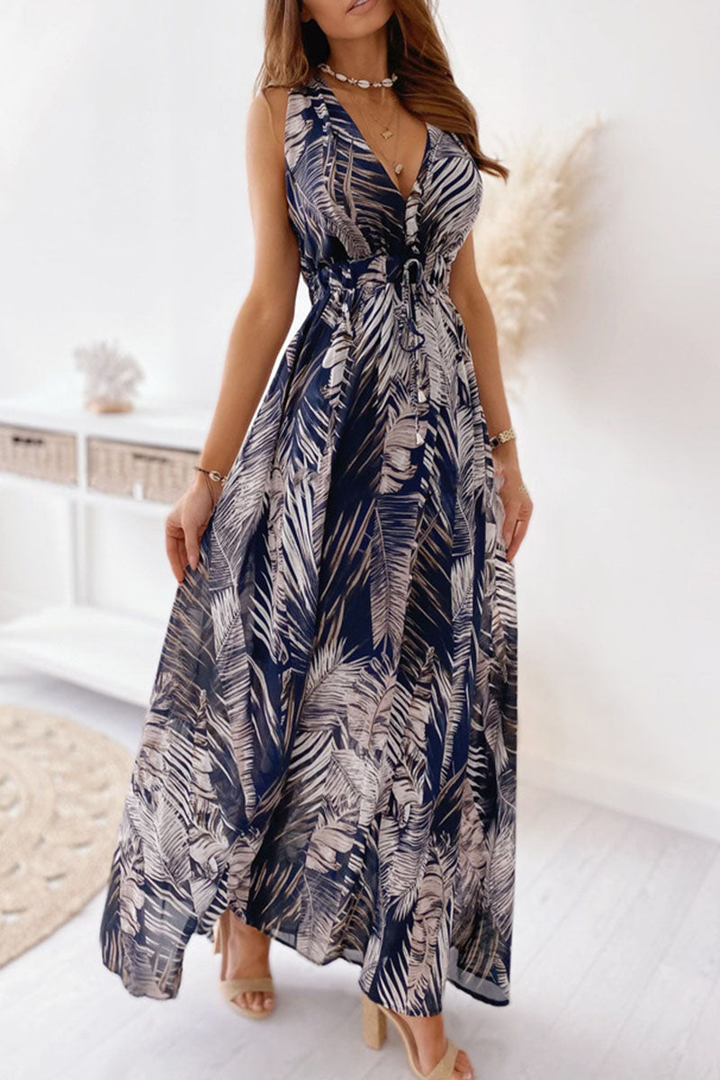 loveedsTM-Fashion Sweet Print V Neck A Line Dresses