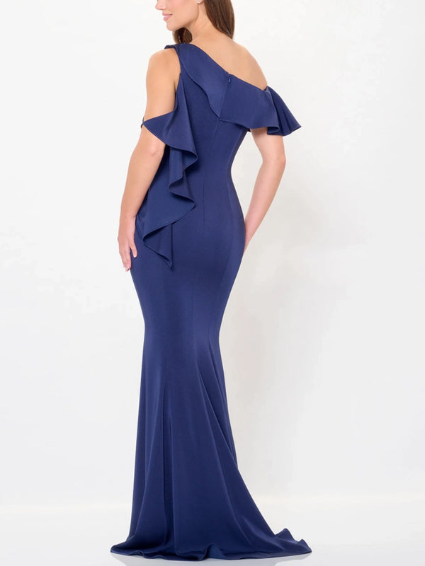 Off-the-shoulder Solid Color Maxi Dress