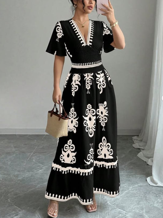 Deep V Temperament Retro Vacation Women's Dress