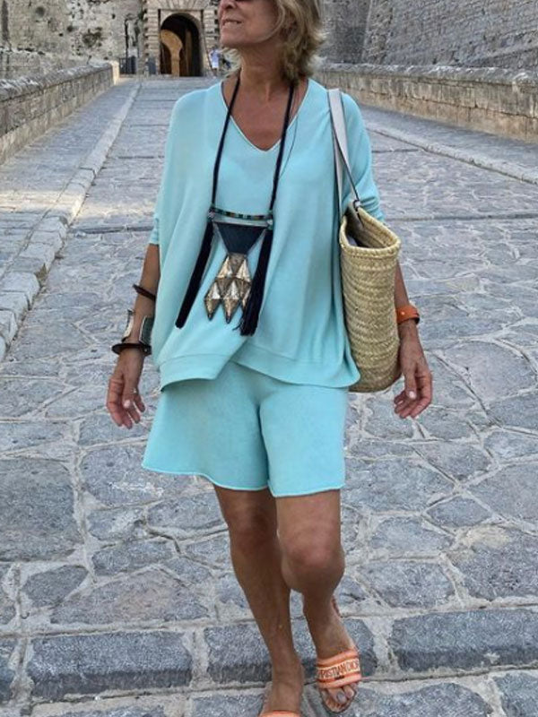 Short Sleeve Shorts Cotton Linen Women's Suit