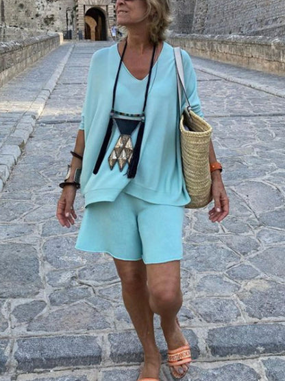 Short Sleeve Shorts Cotton Linen Women's Suit