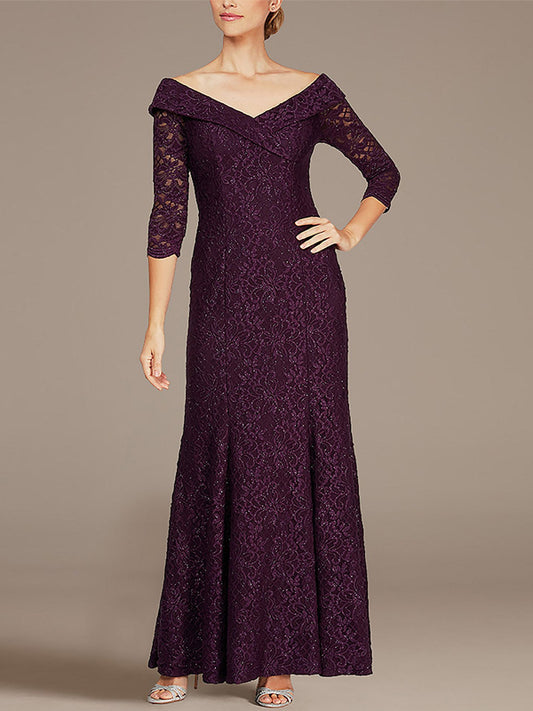 Off-Shoulder Cuff Lace 3/4 Sleeve Dress