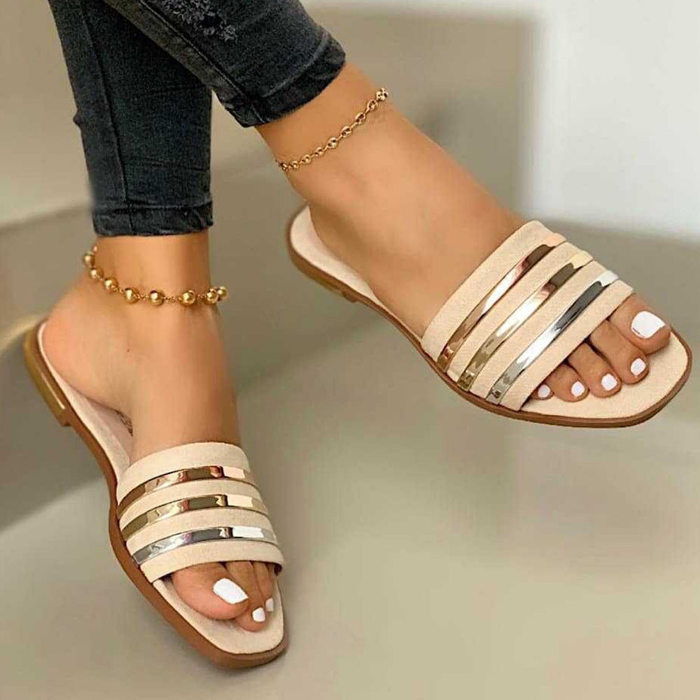 Metal comfortable flat ladies slippers