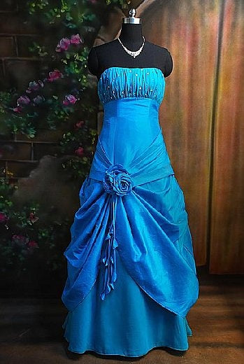 Blue gorgeous vintage exquisite beaded applique tube top long elegant satin ball gown evening dress gh3312
