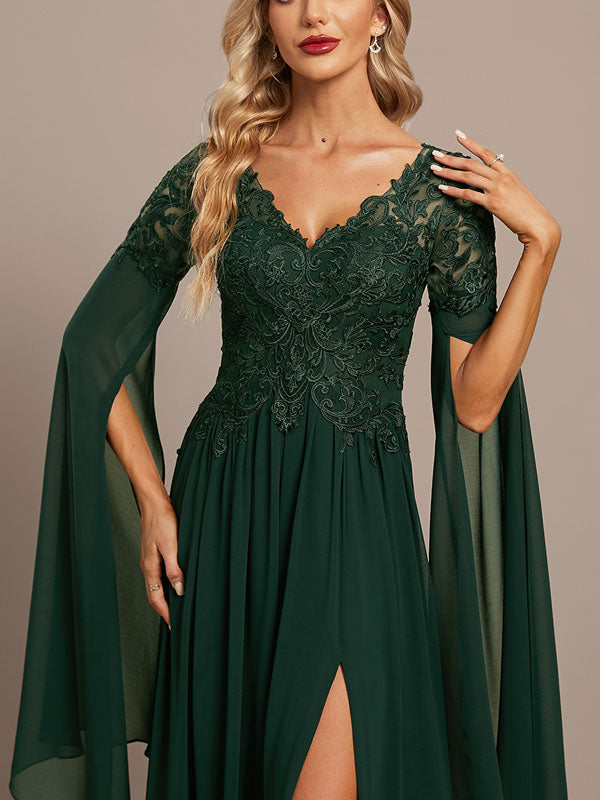 A-line Scoop Illusion Asymmetrical Sequin Lace Evening Dress