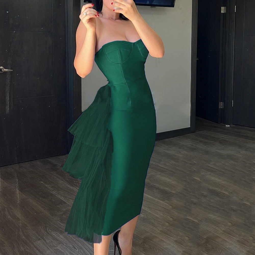 loveedsTM - 2024 New Bandage Dress Sexy Bodycon Women Mesh Strapless Party Club Evening Elegant Black White Clothes