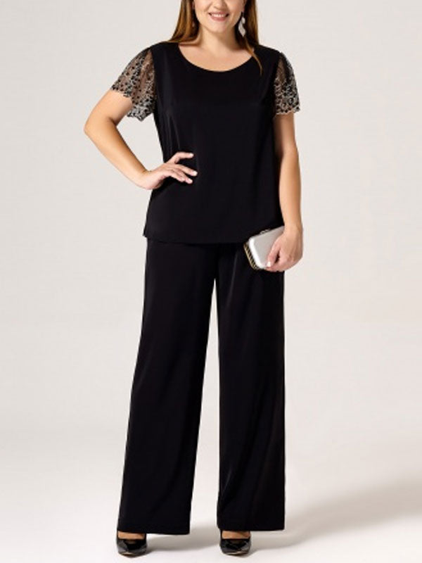 Lace Short Sleeve Elegant Ladies Suit