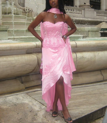 Pink Elegant Fashion Sweetheart Neckline Exquisite Beading Long satin lace Ruffled Ball Gown Evening Dress Party Dress gh3826