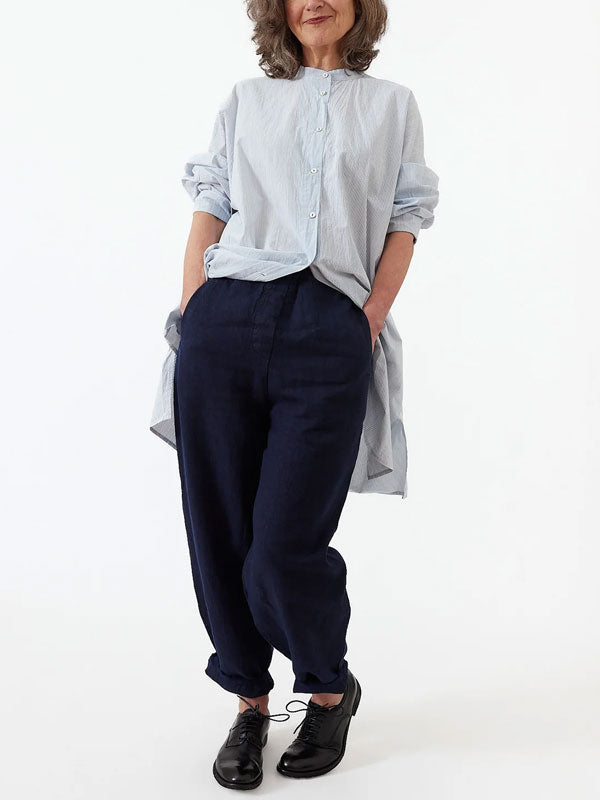 Casual Rolled-hem Cotton and Linen Women's Trousers