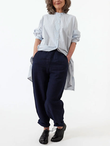 Casual Rolled-hem Cotton and Linen Women's Trousers