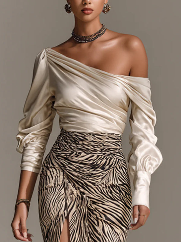 Off-the-shoulder Zebra Print Hip Skirt Women's Dress