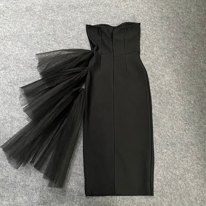 loveedsTM - 2024 New Bandage Dress Sexy Bodycon Women Mesh Strapless Party Club Evening Elegant Black White Clothes