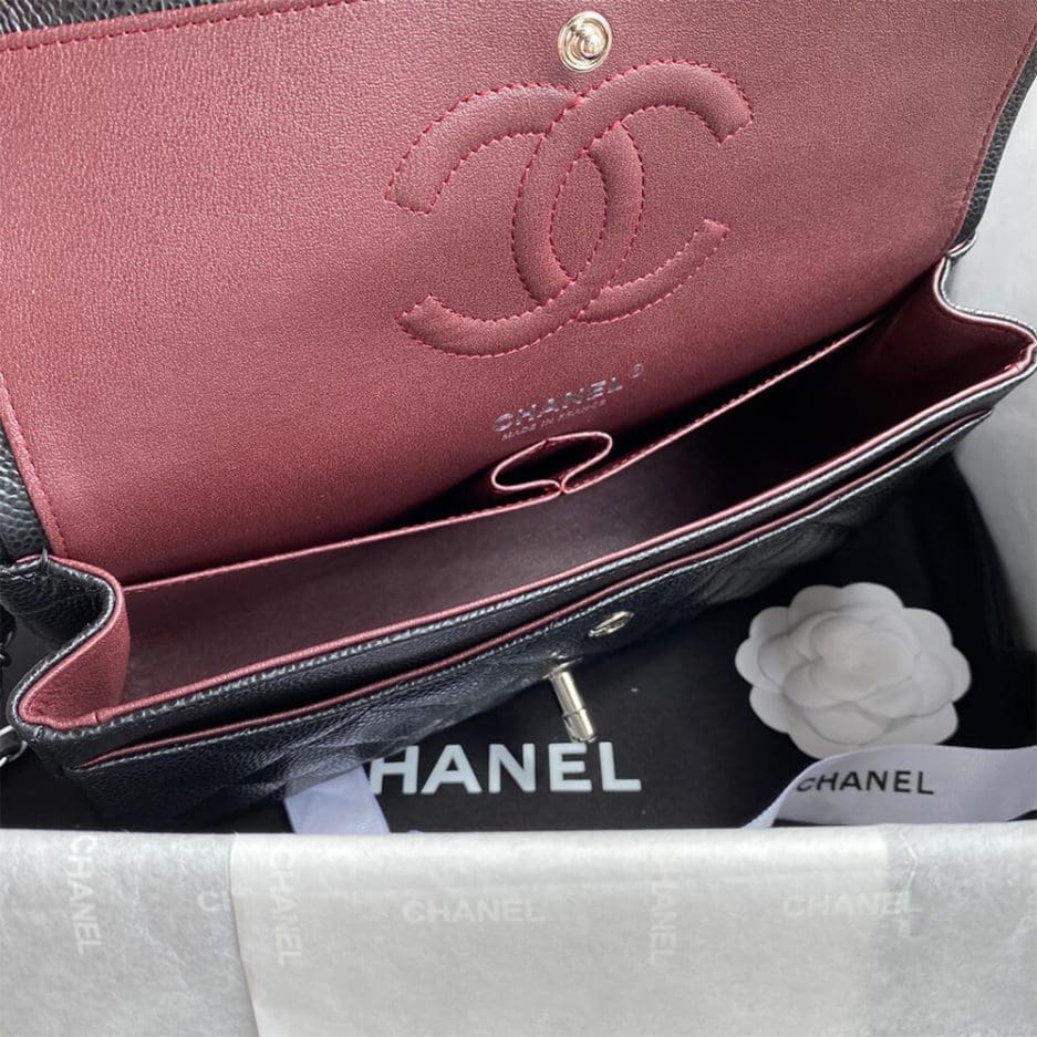 CHANEL CLASSIC HANDBAG Grained Calfskin & Silver Metal