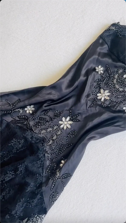 Black fashion vintage elegant exquisite floral beading spaghetti straps Long/Short satin lace princess ball gown evening dress party dress prom dress homecoming dress gh3705