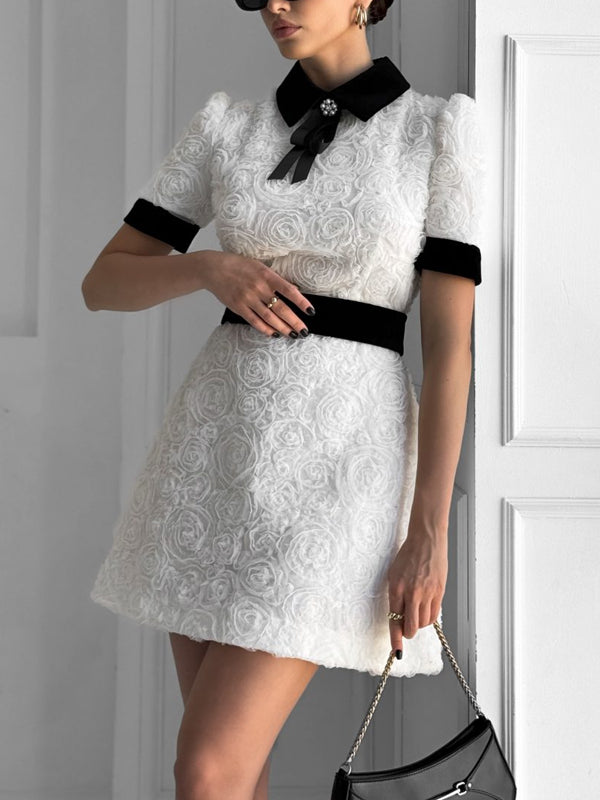 Lace Hollow Stitching Velvet Collar Women's Dress