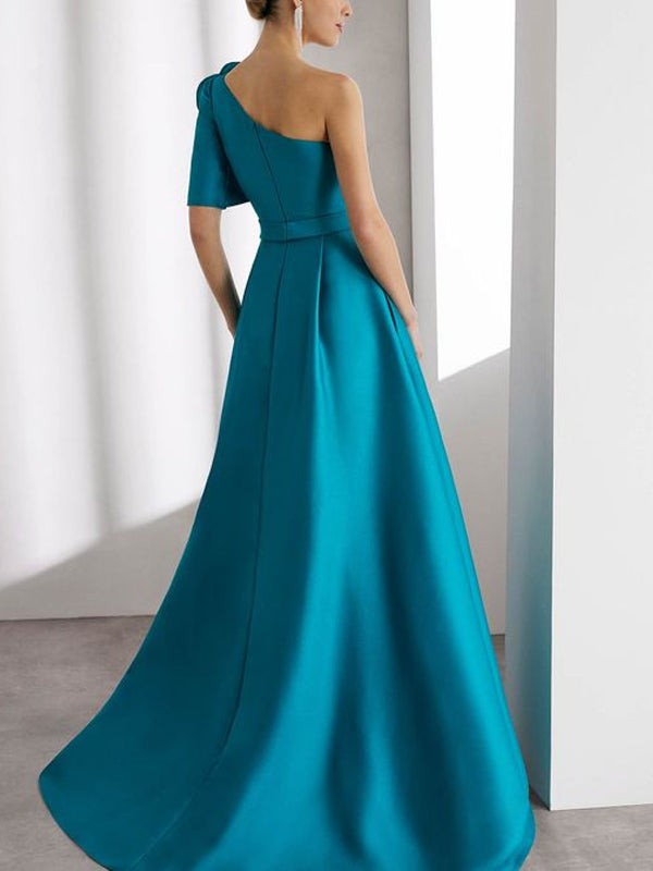 Oblique Shoulder Three-dimensional Floral Solid Color Maxi Dress