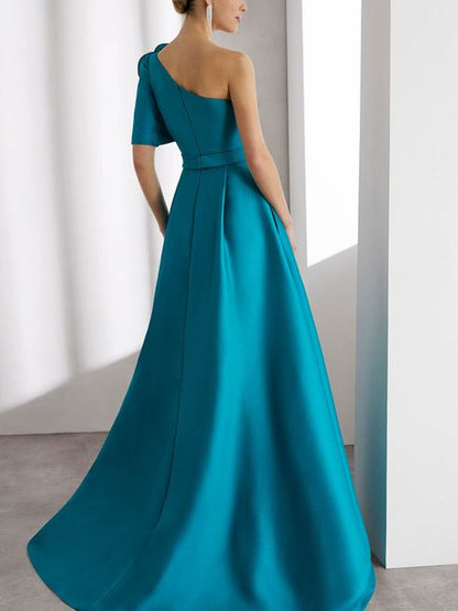 Oblique Shoulder Three-dimensional Floral Solid Color Maxi Dress