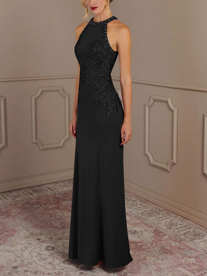 Mermaid Halter Lace Stretch Crepe Sweep Train Dress