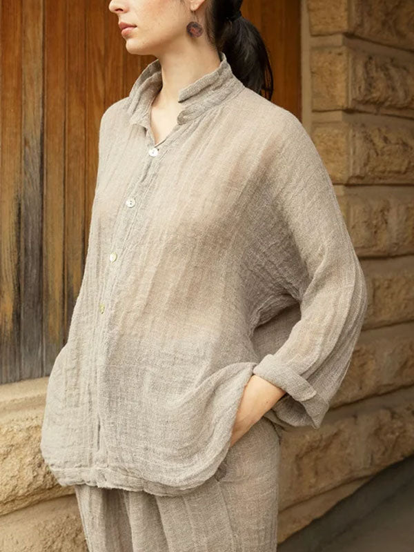 Vintage Pleated Simple Cotton and Linen Women's Sets