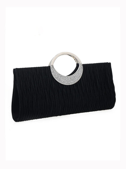 Women's pleated hand-carved evening bag with diamonds