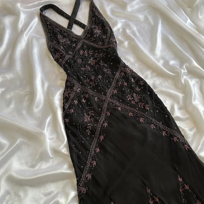 Fairytale Black Vintage Floral Chiffon Long Chiffon Elegant Ball Gown Evening Dress Birthday Party Dress gh4271