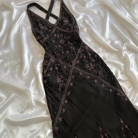 Fairytale Black Vintage Floral Chiffon Long Chiffon Elegant Ball Gown Evening Dress Birthday Party Dress gh4271