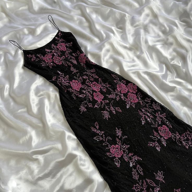 Black Retro Elegant Pink Beaded Chiffon Prom Dress Evening Dress Birthday Party Dress SH3595