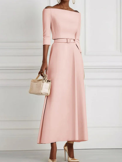 Classic Off The Shoulder Half Sleeve A-Line Maxi Dress